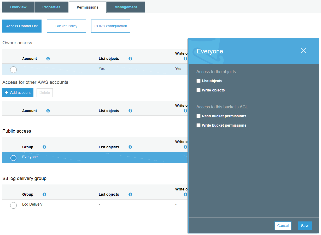 Public access configuration in S3